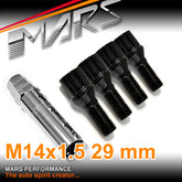 Black Mars Performance wheels M14 x 1.5 29mm ultra slim 7 spline Lock Bolts Set 4 pcs with Key